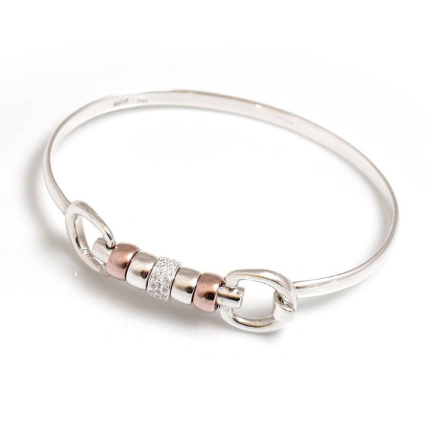 Sterling Silver & 18ct Rose Gold Plate Cherry Roller Snaffle Bangle With CZ Starlight Roller Bead