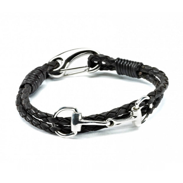 Sterling Silver Snaffle Leather Bracelet