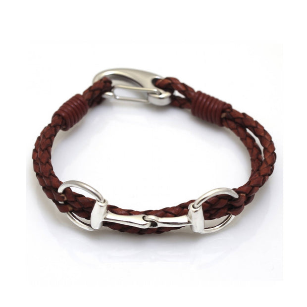 Sterling Silver Snaffle Leather Bracelet