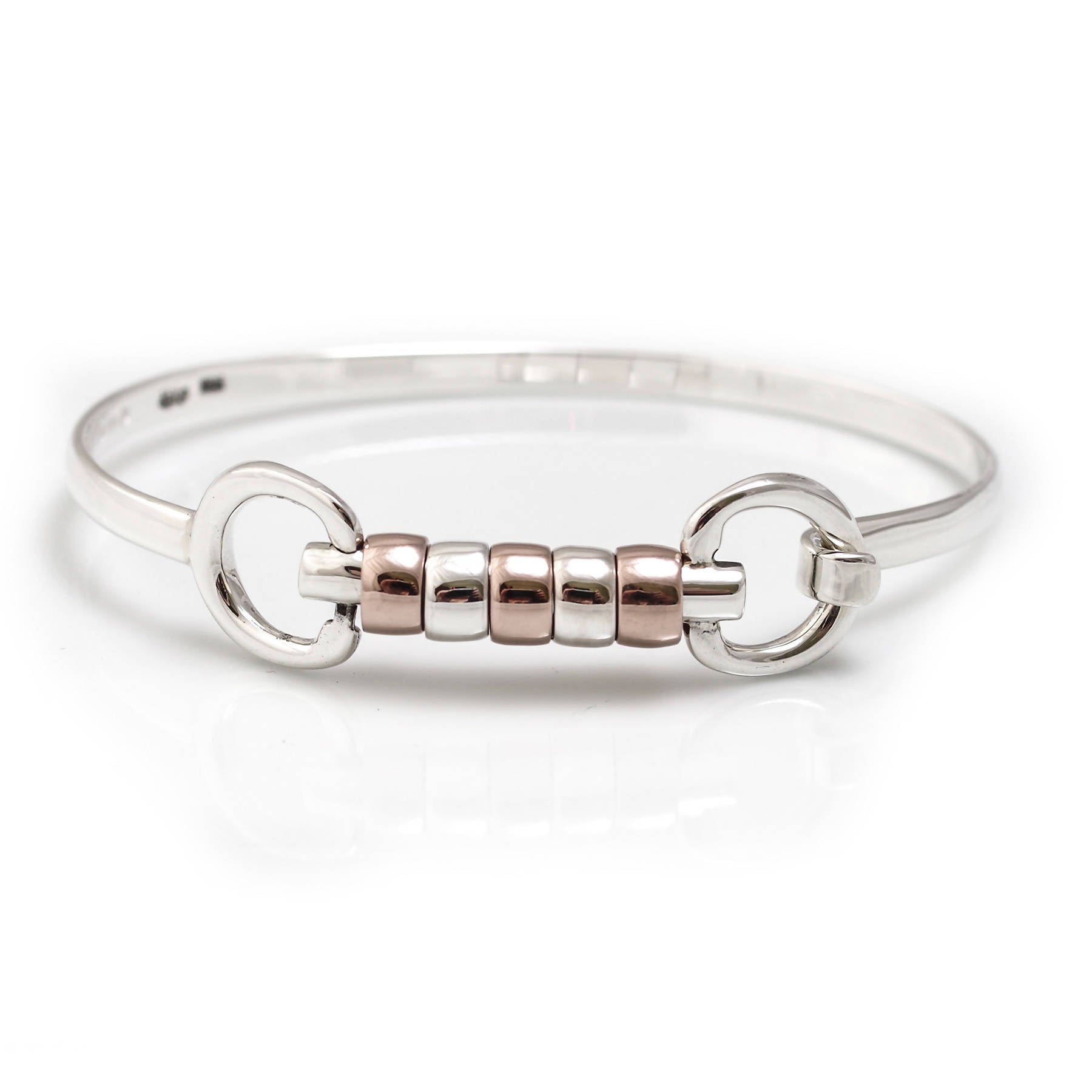 Sterling Silver 18ct Rose Gold Plate Cherry Roller Snaffle Bangle The British Horse Society Shop