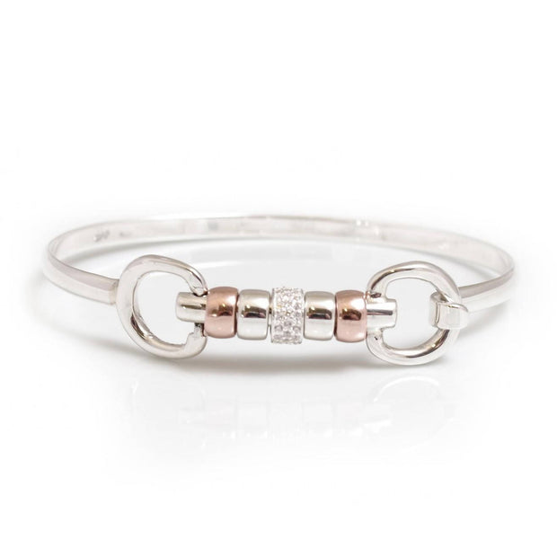 Sterling Silver & 18ct Rose Gold Plate Cherry Roller Snaffle Bangle With CZ Starlight Roller Bead