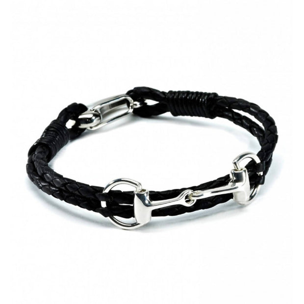 Sterling Silver Snaffle Leather Bracelet