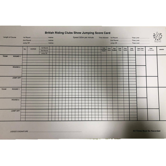 BRC Showjumping Judging Cards – The British Horse Society Shop