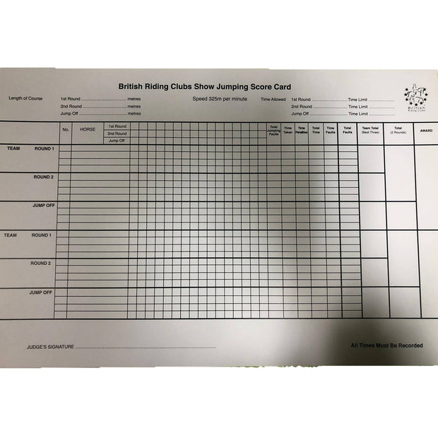 BRC Showjumping Judging Cards