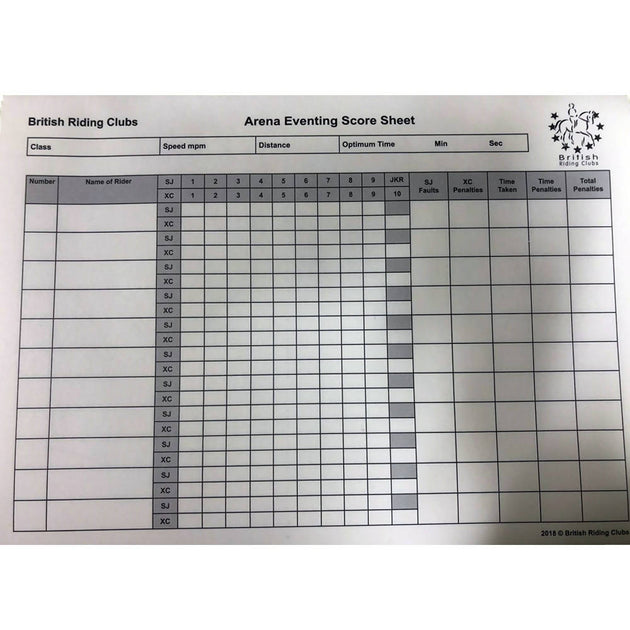 Scoreing Sheets Rodeo Arena Eventing Scoresheet – The British Horse Society Shop
