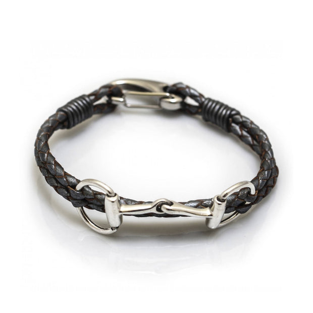 Sterling Silver Snaffle Leather Bracelet